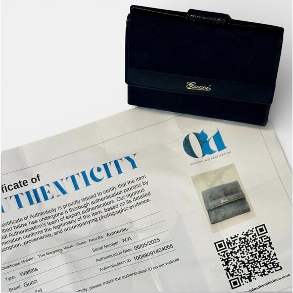 Gucci Vintage Y2K Black GG Canvas Wallet Double Bifold Coin Snap Gold Logo COA - Picture 14 of 15